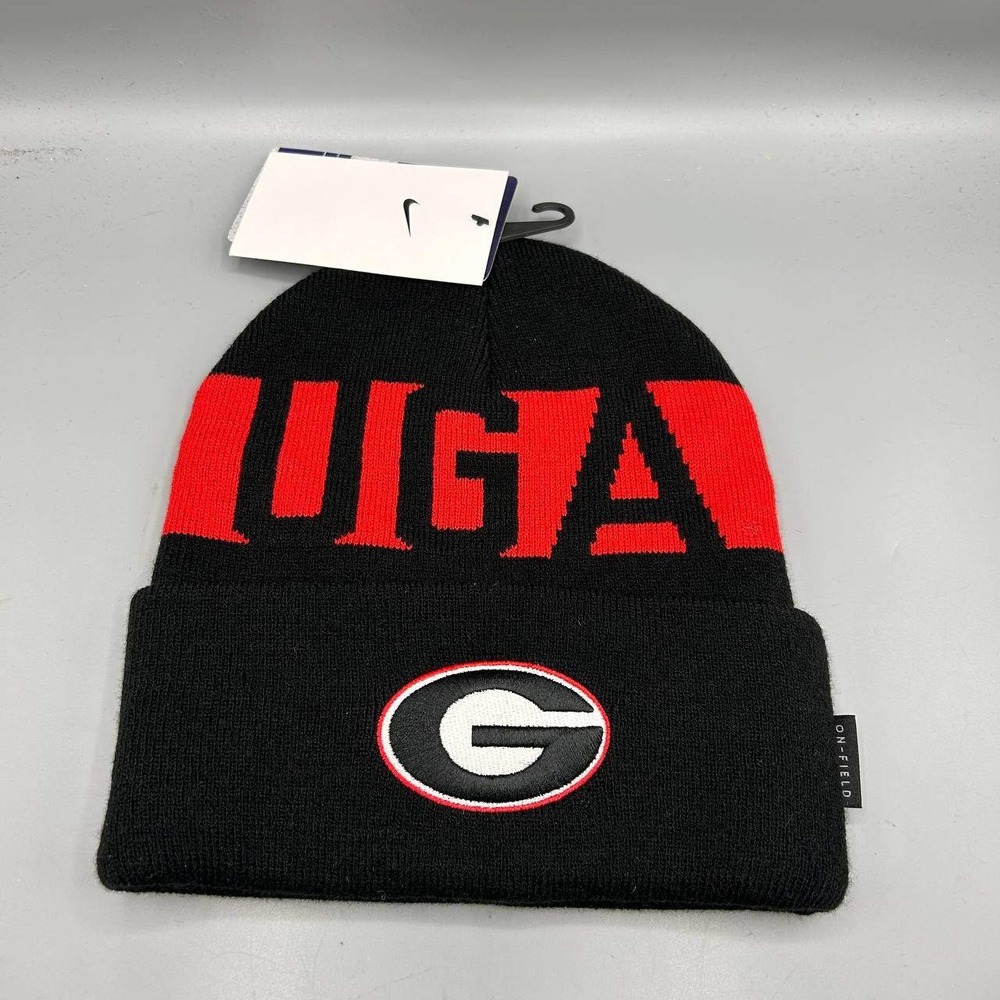 Nike Georgia Bulldogs NCAA Hat Men Black Red Cuffed Beanie Cap New